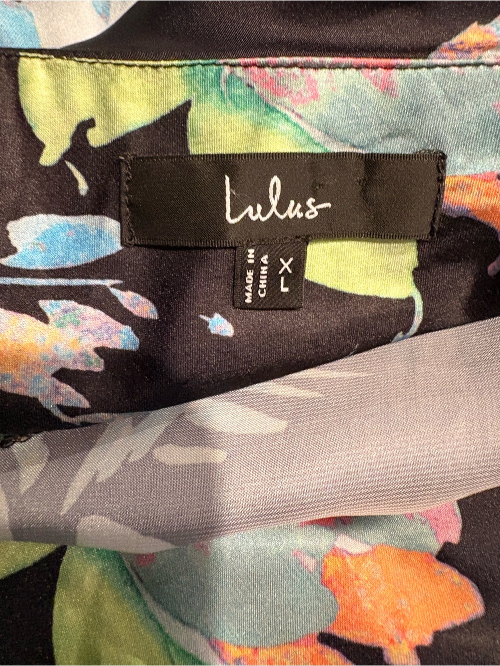 Lulus Nuliana Black Multi Floral Satin Backless Midi Dress size XL - Picture 13 of 13